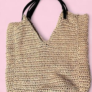 Banana Republic Natural Straw Tote with Black Handles